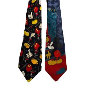 Lot 2 Vintage Mickey Mouse Disney Novelty Neckties Mickey Unlimited Silk Bundle